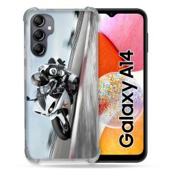 Coque Renforcée En Verre Trempé Pour Samsung Galaxy A14 4G / 5G Moto Course GP Blanche