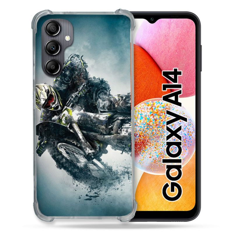 Coque Renforcée En Verre Trempé Pour Samsung Galaxy A14 4G / 5G Moto Cross Ombre