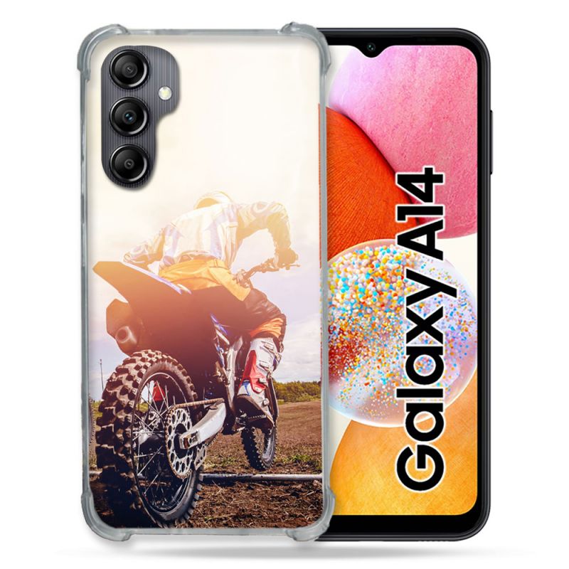 Coque Renforcée En Verre Trempé Pour Samsung Galaxy A14 4G / 5G Moto Cross Soleil