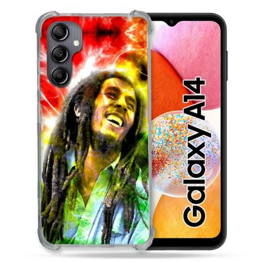 Coque Renforcée En Verre Trempé Pour Samsung Galaxy A14 4G / 5G Musique Bob Marley Color
