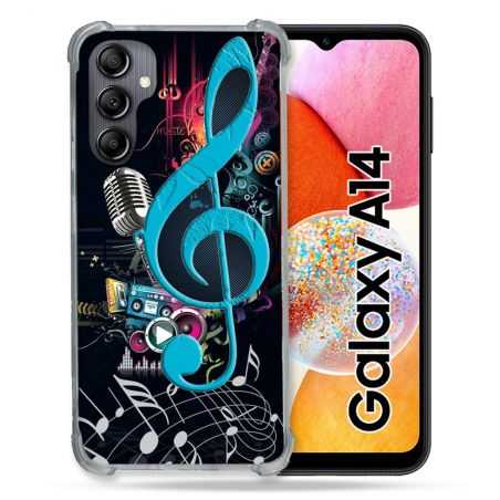 Coque Renforcée En Verre Trempé Pour Samsung Galaxy A14 4G / 5G Musique Cle Sol Bleu