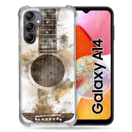Coque Renforcée En Verre Trempé Pour Samsung Galaxy A14 4G / 5G Musique Guitare Tag