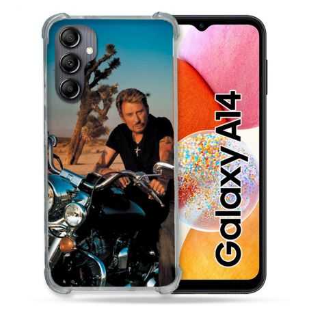 Coque Renforcée En Verre Trempé Pour Samsung Galaxy A14 4G / 5G Musique Johnny Hallyday Moto