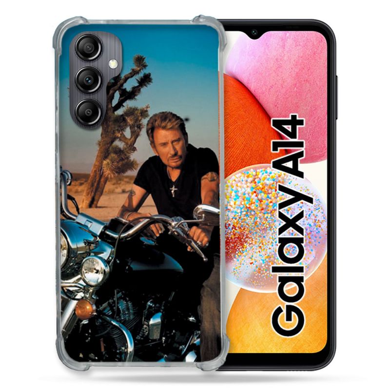 Coque Renforcée En Verre Trempé Pour Samsung Galaxy A14 4G / 5G Musique Johnny Hallyday Moto