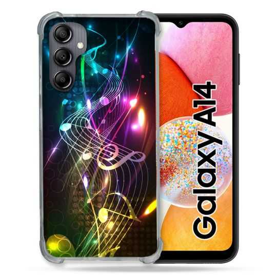 Coque Renforcée En Verre Trempé Pour Samsung Galaxy A14 4G / 5G Musique Partition Multicolore