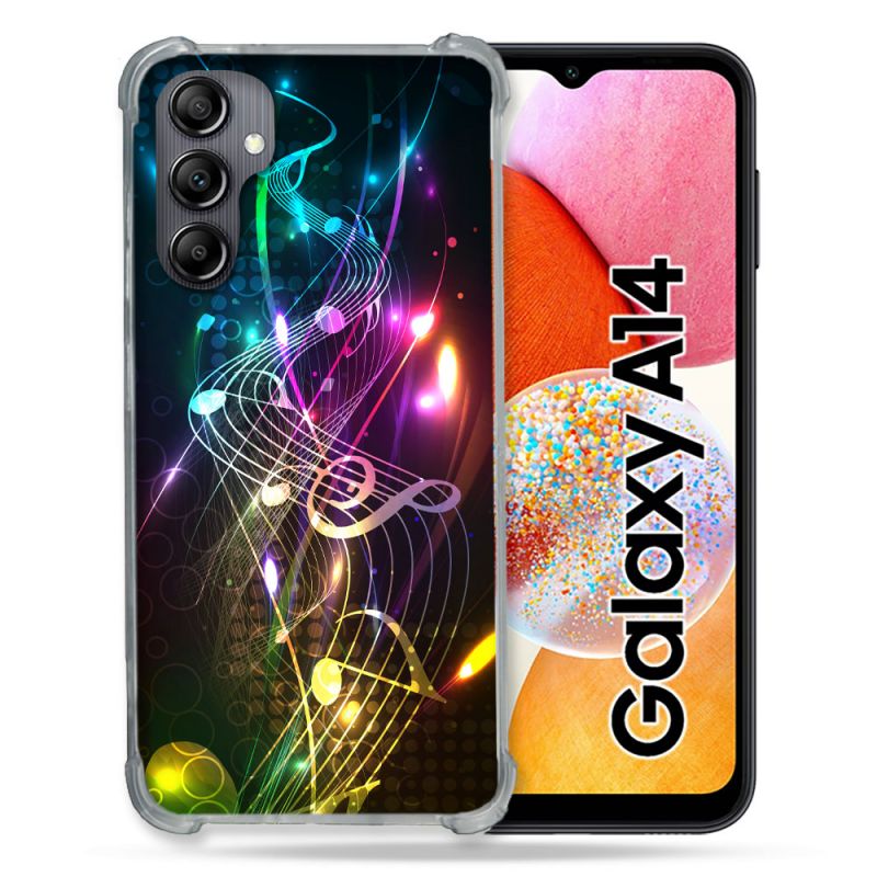 Coque Renforcée En Verre Trempé Pour Samsung Galaxy A14 4G / 5G Musique Partition Multicolore