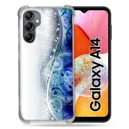 Coque Renforcée En Verre Trempé Pour Samsung Galaxy A14 4G / 5G Musique Partition Vague