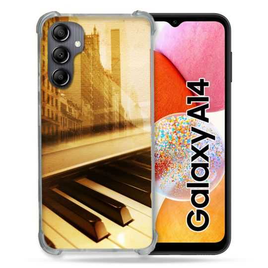Coque Renforcée En Verre Trempé Pour Samsung Galaxy A14 4G / 5G Musique Piano Retro