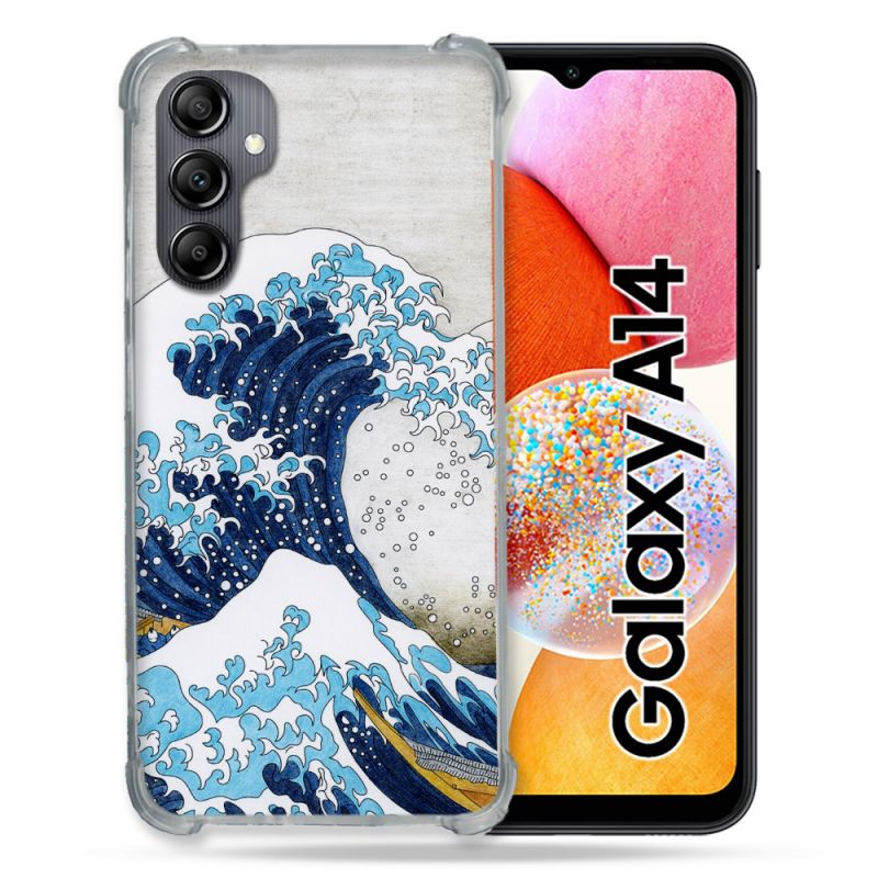 Coque Renforcée En Verre Trempé Pour Samsung Galaxy A14 4G / 5G Peinture La Grande Vague