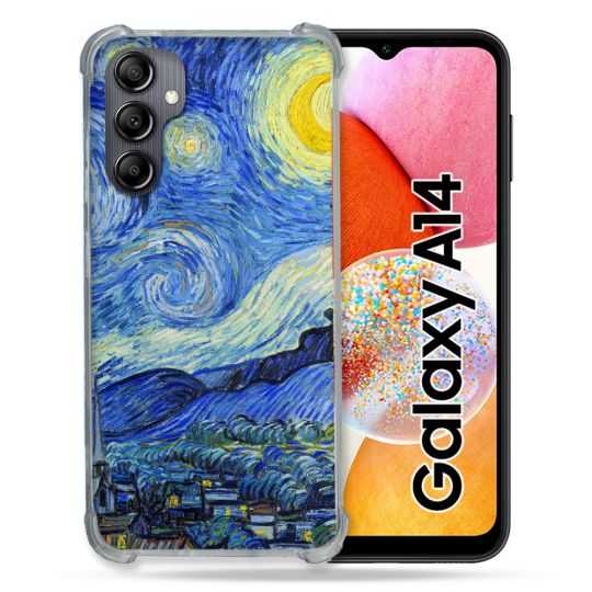 Coque Renforcée En Verre Trempé Pour Samsung Galaxy A14 4G / 5G Peinture La nuit étoilée