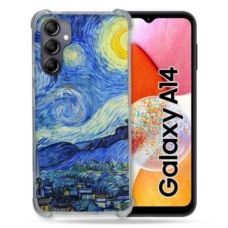 Coque Renforcée En Verre Trempé Pour Samsung Galaxy A14 4G / 5G Peinture La nuit étoilée