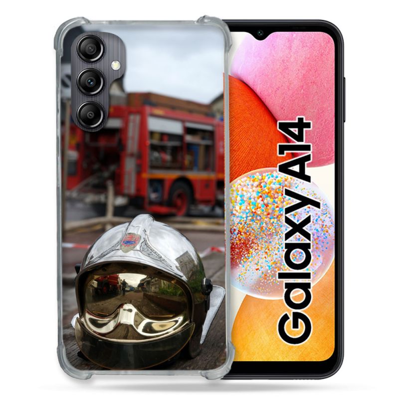 Coque Renforcée En Verre Trempé Pour Samsung Galaxy A14 4G / 5G Pompier Casque Camion