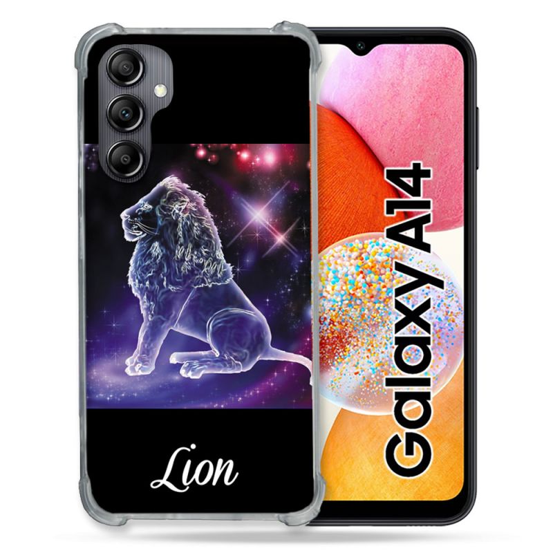 Coque Renforcée En Verre Trempé Pour Samsung Galaxy A14 4G / 5G Signe Zodiaque 2 Lion