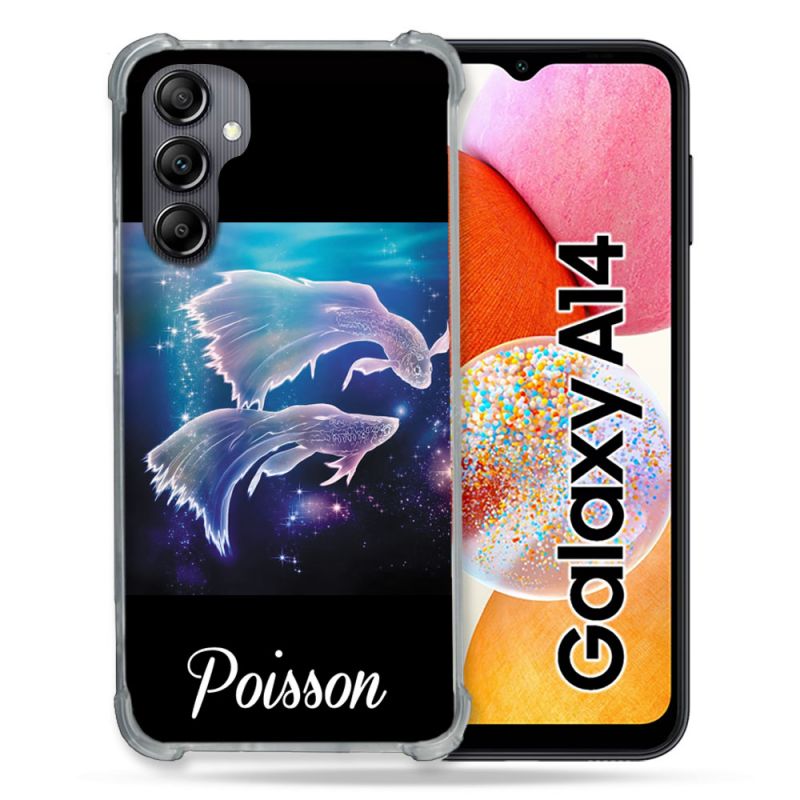 Coque Renforcée En Verre Trempé Pour Samsung Galaxy A14 4G / 5G Signe Zodiaque 2 Poisson