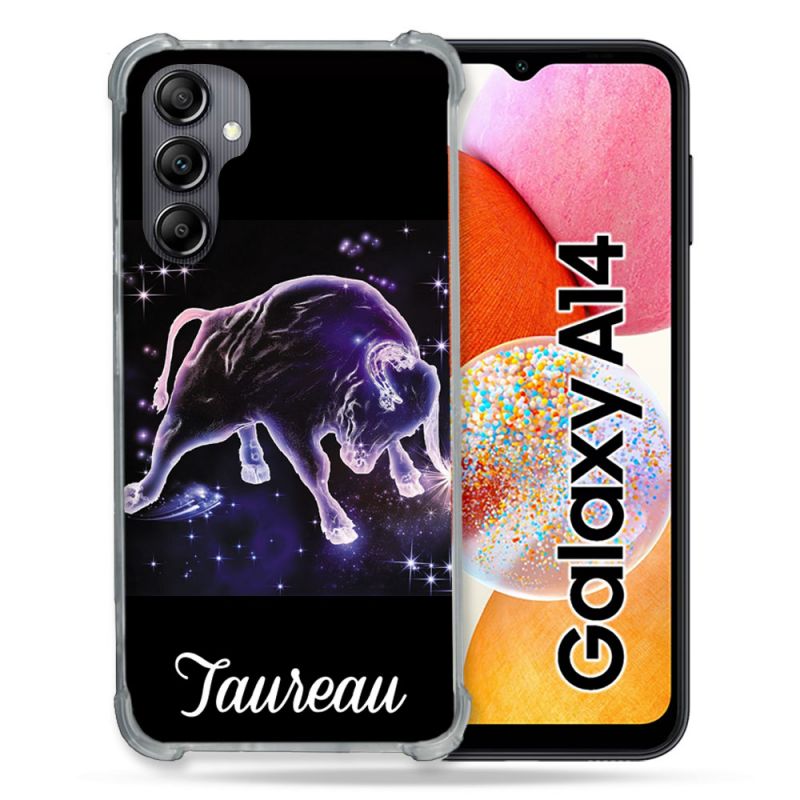 Coque Renforcée En Verre Trempé Pour Samsung Galaxy A14 4G / 5G Signe Zodiaque 2 Taureau