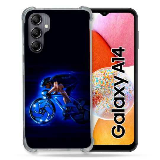 Coque Renforcée En Verre Trempé Pour Samsung Galaxy A14 4G / 5G Sport Cyclisme Bleu