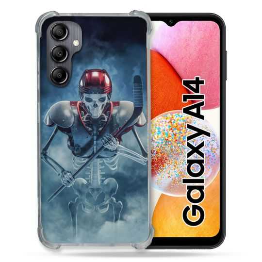 Coque Renforcée En Verre Trempé Pour Samsung Galaxy A14 4G / 5G Sport Hockey Squelette