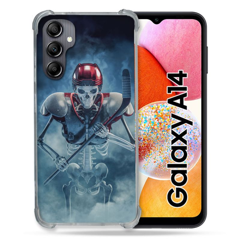 Coque Renforcée En Verre Trempé Pour Samsung Galaxy A14 4G / 5G Sport Hockey Squelette