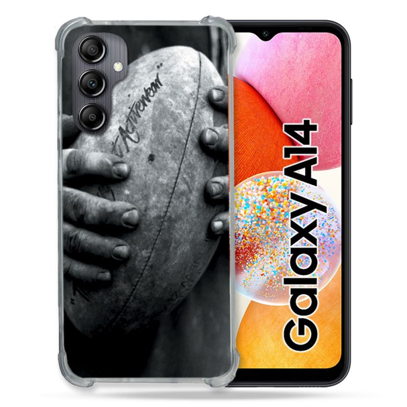 Coque Renforcée En Verre Trempé Pour Samsung Galaxy A14 4G / 5G Sport Rugby Ballon Vintage