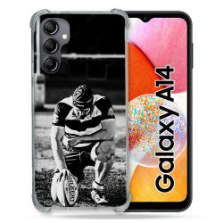 Coque Renforcée En Verre Trempé Pour Samsung Galaxy A14 4G / 5G Sport Rugby Noir Blanc