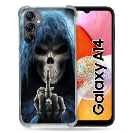 Coque Renforcée En Verre Trempé Pour Samsung Galaxy A14 4G / 5G Tete de Mort Doigt