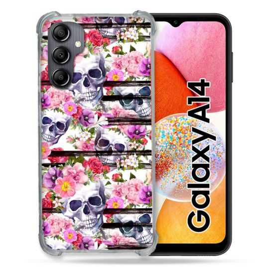Coque Renforcée En Verre Trempé Pour Samsung Galaxy A14 4G / 5G Tete de Mort Pattern