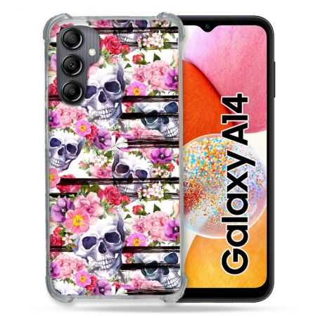 Coque Renforcée En Verre Trempé Pour Samsung Galaxy A14 4G / 5G Tete de Mort Pattern