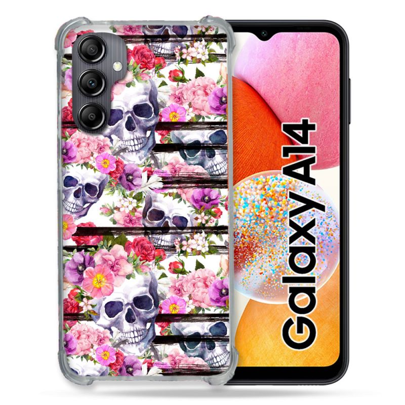 Coque Renforcée En Verre Trempé Pour Samsung Galaxy A14 4G / 5G Tete de Mort Pattern