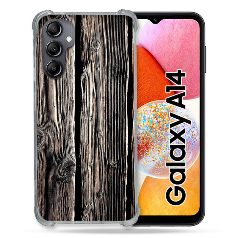 Coque Renforcée En Verre Trempé Pour Samsung Galaxy A14 4G / 5G Texture Bois