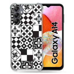 Coque Renforcée En Verre Trempé Pour Samsung Galaxy A14 4G / 5G Texture Carreau Ciment Noir