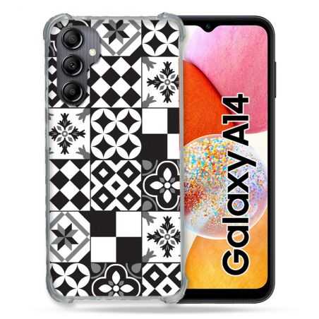Coque Renforcée En Verre Trempé Pour Samsung Galaxy A14 4G / 5G Texture Carreau Ciment Noir