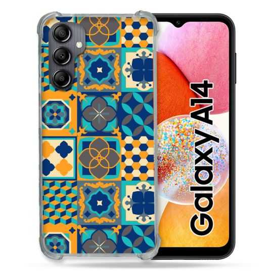 Coque Renforcée En Verre Trempé Pour Samsung Galaxy A14 4G / 5G Texture Carreau Ciment Orange