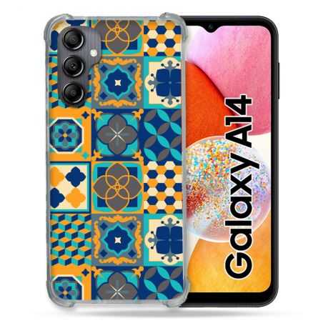 Coque Renforcée En Verre Trempé Pour Samsung Galaxy A14 4G / 5G Texture Carreau Ciment Orange