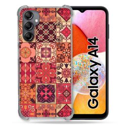 Coque Renforcée En Verre Trempé Pour Samsung Galaxy A14 4G / 5G Texture Carreau Ciment Rouge