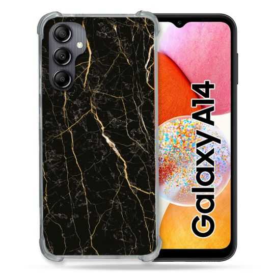 Coque Renforcée En Verre Trempé Pour Samsung Galaxy A14 4G / 5G Texture Marbre Noir