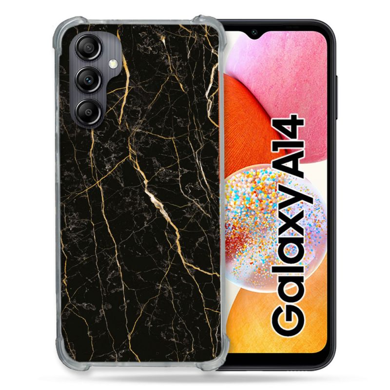 Coque Renforcée En Verre Trempé Pour Samsung Galaxy A14 4G / 5G Texture Marbre Noir