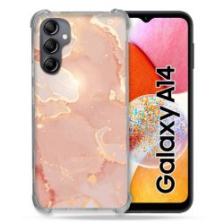 Coque Renforcée En Verre Trempé Pour Samsung Galaxy A14 4G / 5G Texture Marbre Rose
