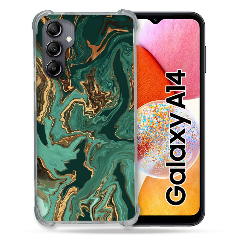 Coque Renforcée En Verre Trempé Pour Samsung Galaxy A14 4G / 5G Texture Marbre Vert