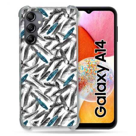 Coque Renforcée En Verre Trempé Pour Samsung Galaxy A14 4G / 5G Texture Plume Canard