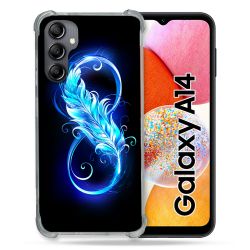 Coque Renforcée En Verre Trempé Pour Samsung Galaxy A14 4G / 5G Texture Plume Infini Bleu