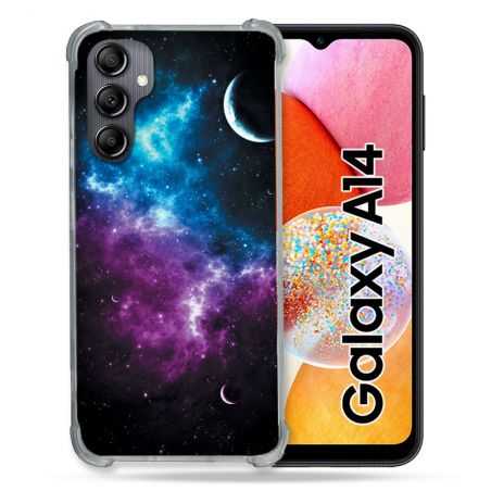 Coque Renforcée En Verre Trempé Pour Samsung Galaxy A14 4G / 5G Univers Bleu Violet