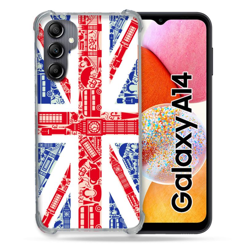 Coque Renforcée En Verre Trempé Pour Samsung Galaxy A14 4G / 5G Voyage Angleterre Blanc