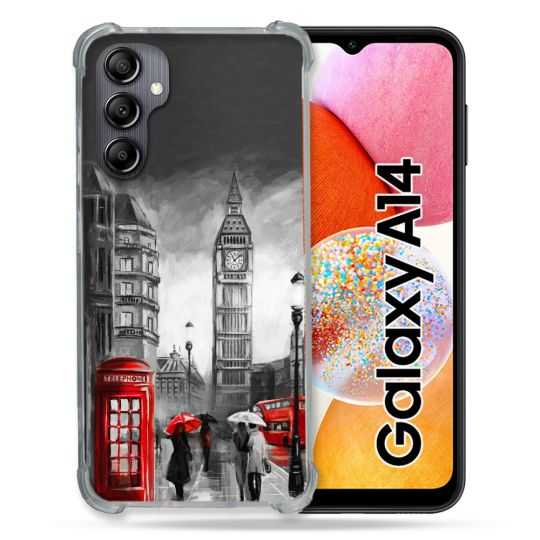 Coque Renforcée En Verre Trempé Pour Samsung Galaxy A14 4G / 5G Voyage Angleterre Londres Vintage