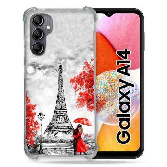Coque Renforcée En Verre Trempé Pour Samsung Galaxy A14 4G / 5G Voyage France Paris Rouge