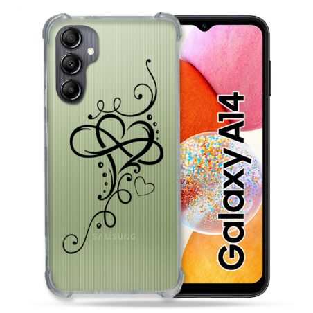 Coque Renforcée En Verre Trempé Transparente Pour Samsung Galaxy A14 4G / 5G Cœur infini