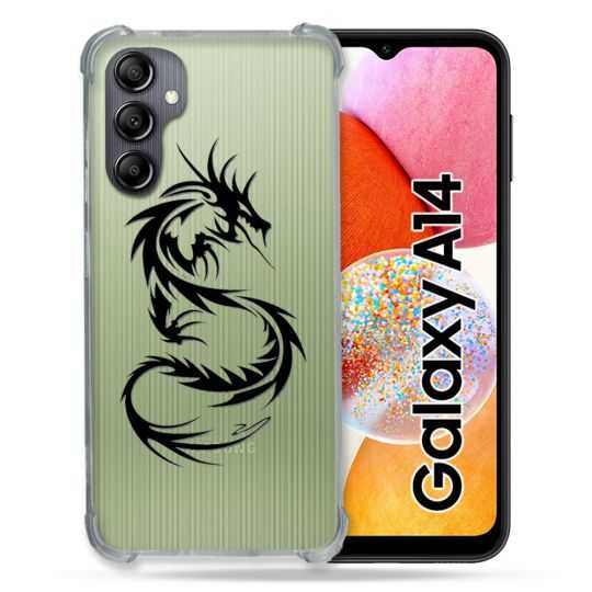 Coque Renforcée En Verre Trempé Transparente Pour Samsung Galaxy A14 4G / 5G Dragon Noir