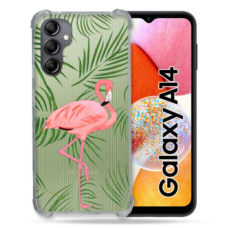 Coque Renforcée En Verre Trempé Transparente Pour Samsung Galaxy A14 4G / 5G Flamant Rose