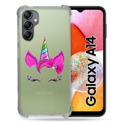 Coque Renforcée En Verre Trempé Transparente Pour Samsung Galaxy A14 4G / 5G Licorne Paillette