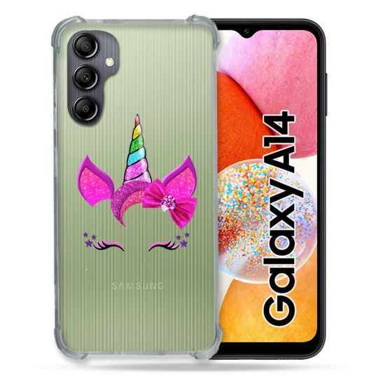 Coque Renforcée En Verre Trempé Transparente Pour Samsung Galaxy A14 4G / 5G Licorne Paillette