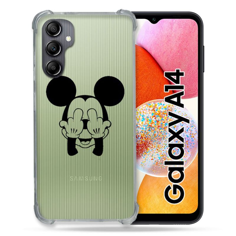 Coque Renforcée En Verre Trempé Transparente Pour Samsung Galaxy A14 4G / 5G Mickey doigt